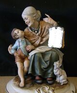 подарок бабушке, итальянские статуэтки, итальянский фарфора, статуэтки каподимонте, - Фарфоровая статуэтка Бабушка внук и кот