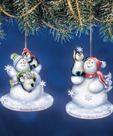 уникальные ёлочные игрушки, авторские ёлочные игрушки, новогодние подарки, необычные подарки к Новому году - Снеговички с пингвинами