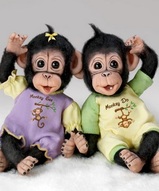 Миниатюрные куклы обезьянки, маленькие куклы - Обезьянки близнецы