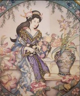 Декоративные тарелки на стену, тарелки с гейшами - Тарелка Гейша Принцесса лилий